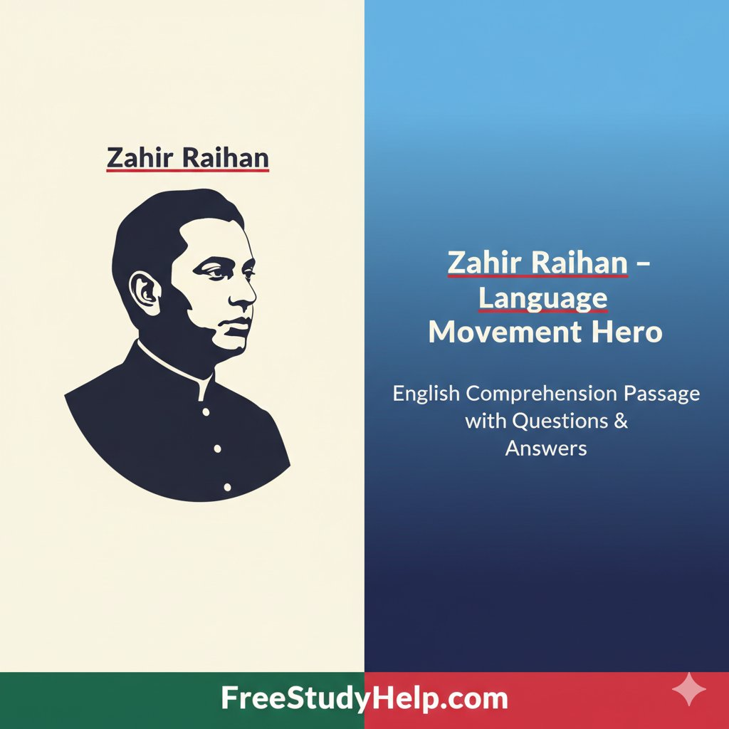Zahir Raihan Biography  English Comprehension Passage with Questions and Answers – Free Study Help