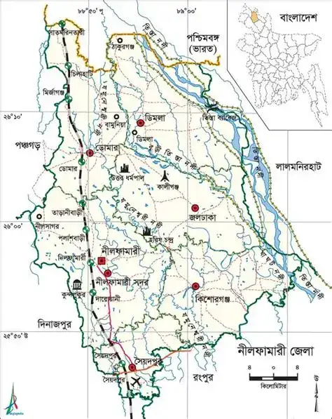 নীলফামারী জেলার মানচিত্র | নীলফামারী জেলার অবস্থান