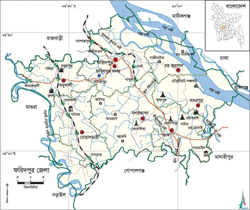 ফরিদপুর জেলার মানচিত্র | ফরিদপুর জেলার অবস্থান